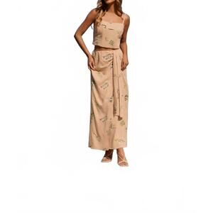 NEW SKUNK women's garden midi skirt in beigelight pink
